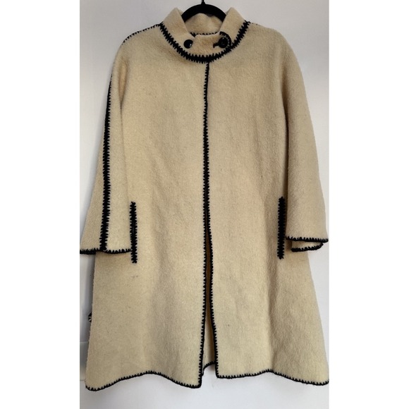 Vintage Jackets & Blazers - Vtg Pure New Wool Handmade Coat Greece A-Line Boho Cottagecore‎ Oversized Unique